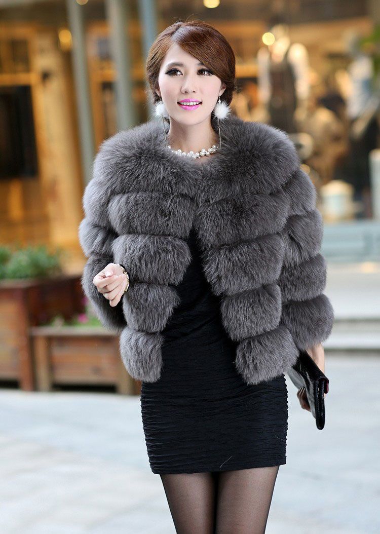 0265 Genuine Winter Women Real New Fox Fur Coat Jacket Trench