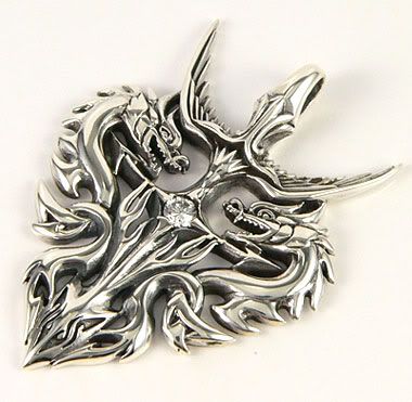 Dragon Pendants on Diamond Medieval Dragon Sterling Silver Pendant
