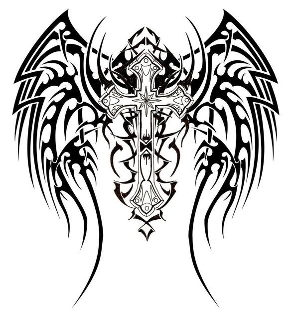 tribal wings with cross. wing cross tatto Pictures,