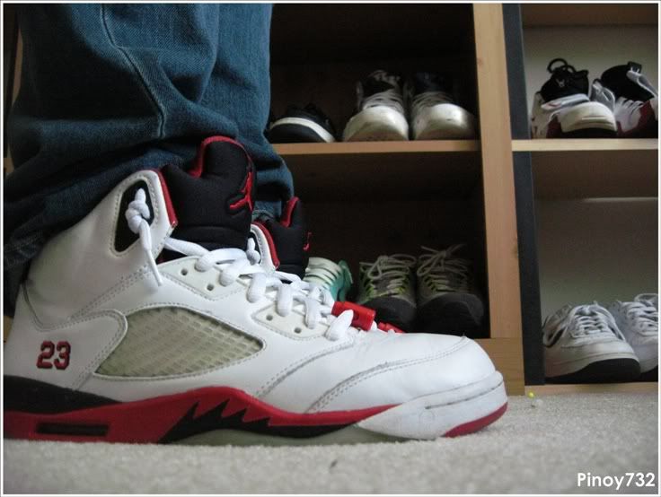 jordan 5 fire red black laces