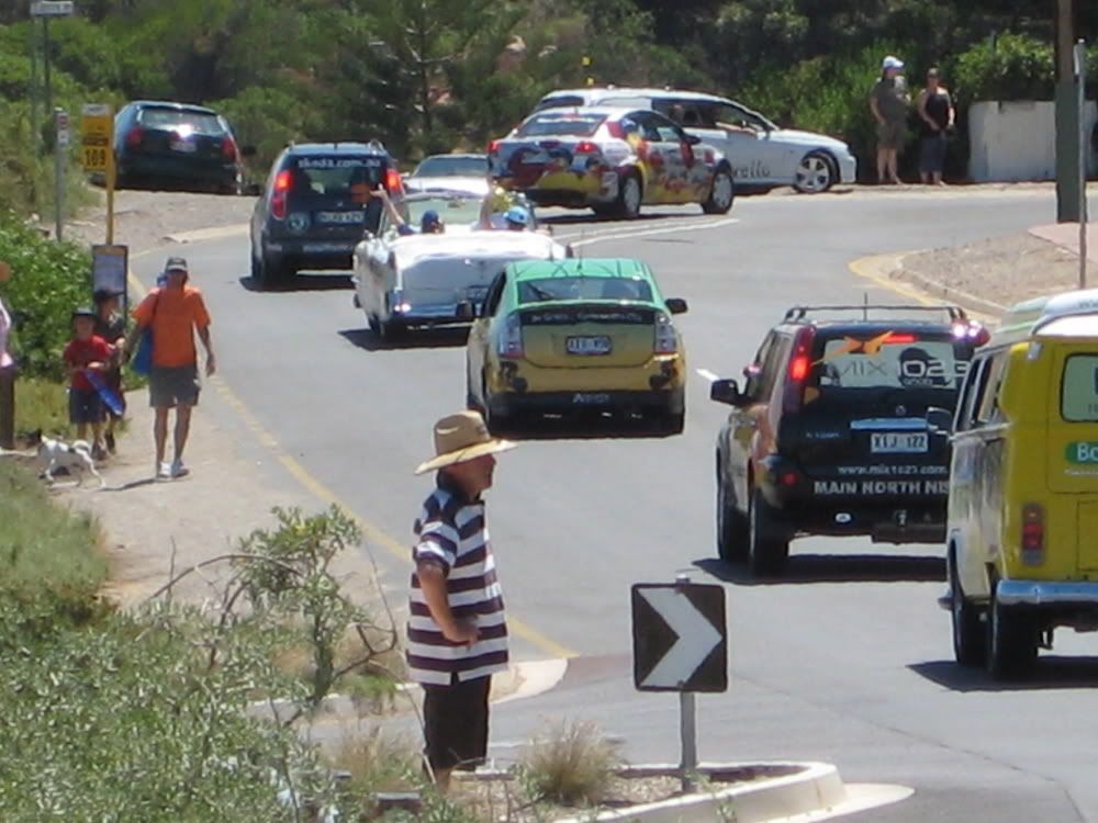 Cars following the race.