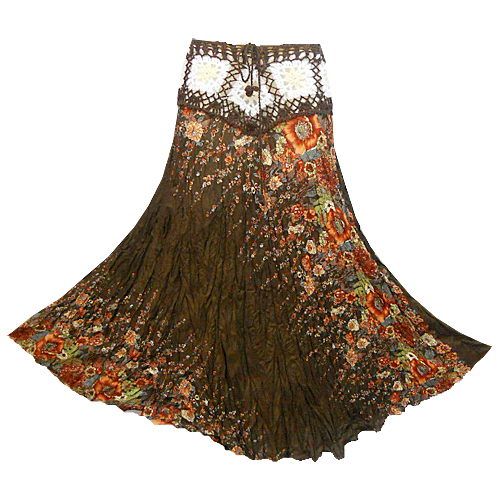 BOHO/HIPPY/GYPSY CROCHET WAIST PRINT SKIRT   O618  