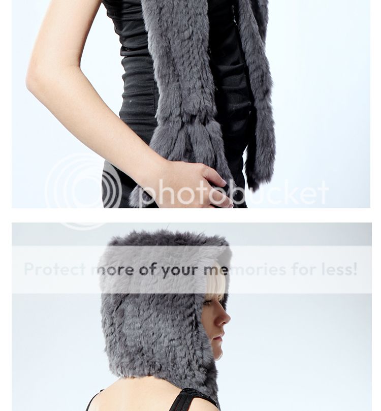 0351 Knit Rabbit fur hat/cap/headdress has scarf/shawl  