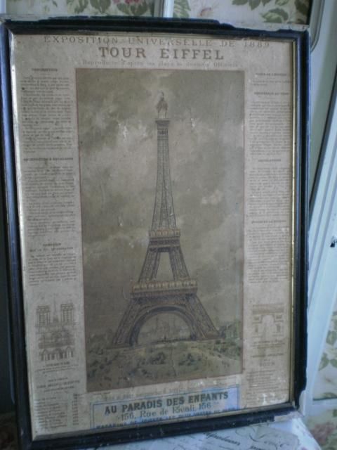 DIVINE SHABBY CHIC ANTIQUE FRENCH POSTER EIFFEL TOWER TOUR EIFFEL 